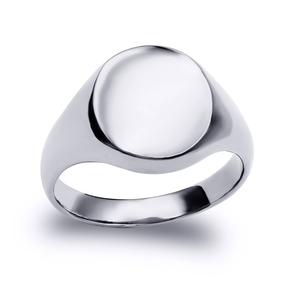 (R) Jewelco London Solid Rhodium-plated 925 Sterling Silver Polished Round Oval Signet Ring - ARN121