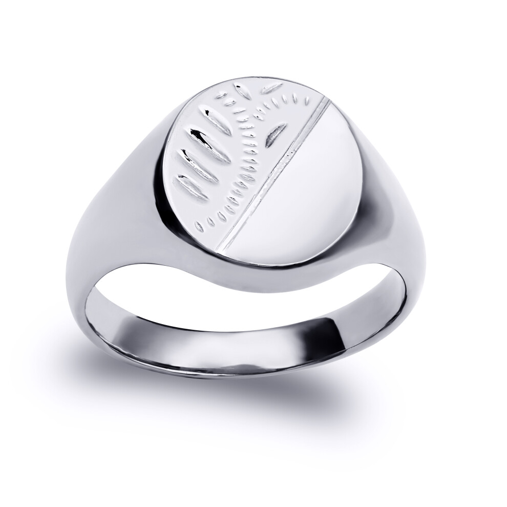 (R) Jewelco London Solid Rhodium-plated 925 Sterling Silver Diamond Cut Round Oval Signet Ring - ARN122