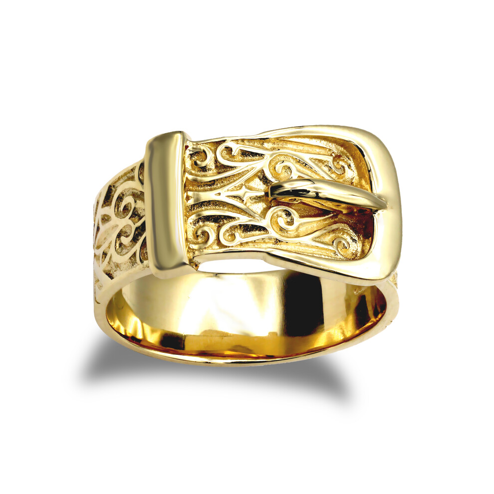 Solid Gold-plated Sterling Silver  Single Buckle Ring 10mm - ARN129