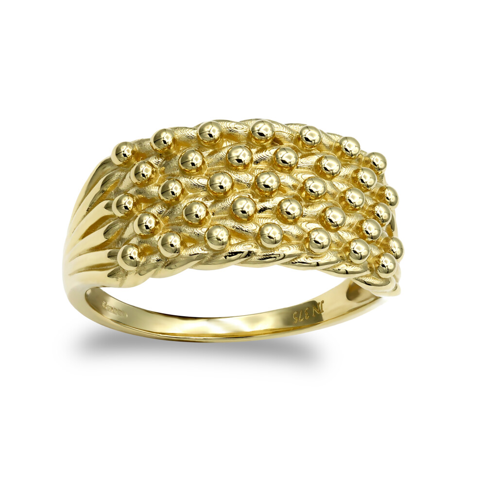 (T) Jewelco London Men's Solid Hallmarked Gold-plated 925 Sterling Silver 5 Row Keeper Rope Edge Ring 10mm - ARN130