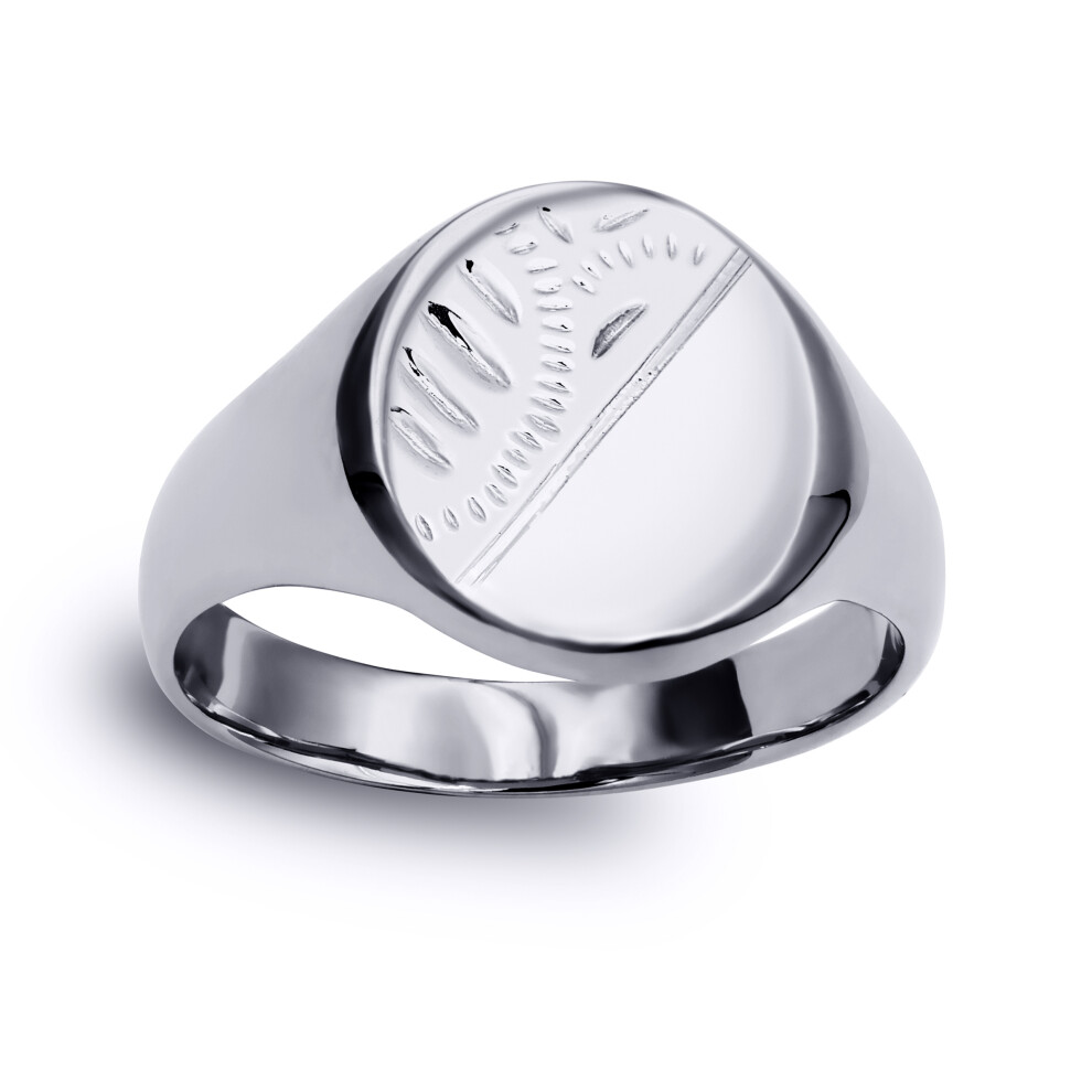 (N) Jewelco London Solid Rhodium-plated 925 Sterling Silver Diamond Cut Round Oval Signet Ring - ARN118