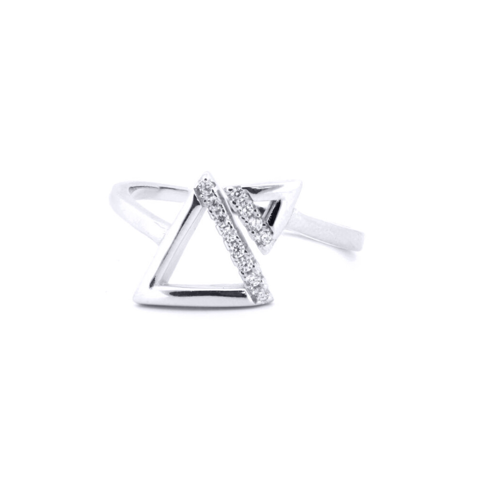 (J) Jewelco London 925 Silver Rhodium CZ Set Twin Triangle Ring - ARN172