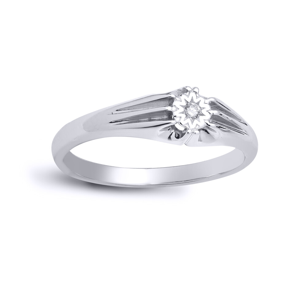 (Y) Jewelco London Men's Solid 9ct White Gold Gypsy Set Round H I2 0.04ct Diamond Gypsy Solitaire Ring 6mm