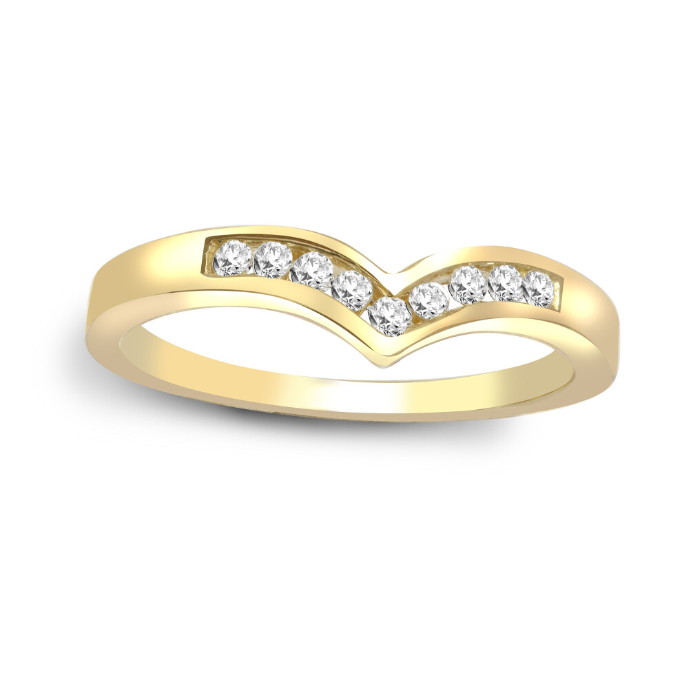 (N) Jewelco London Ladies Solid 9ct Yellow Gold Channel Set Round H I1 0.15ct Diamond Wishbone Eternity Ring 4.5mm