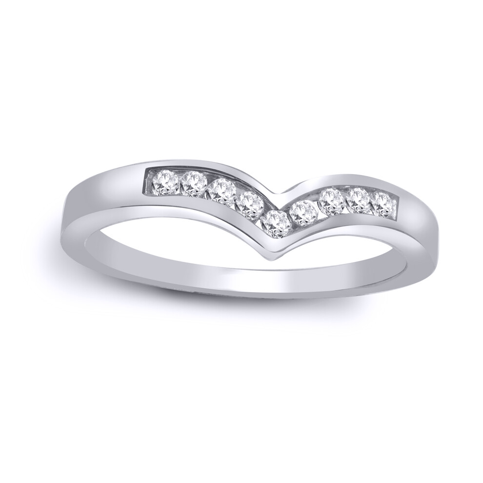 (U) Jewelco London Ladies Solid 9ct White Gold Channel Set Round H I1 0.15ct Diamond Wishbone Eternity Ring 4.5mm
