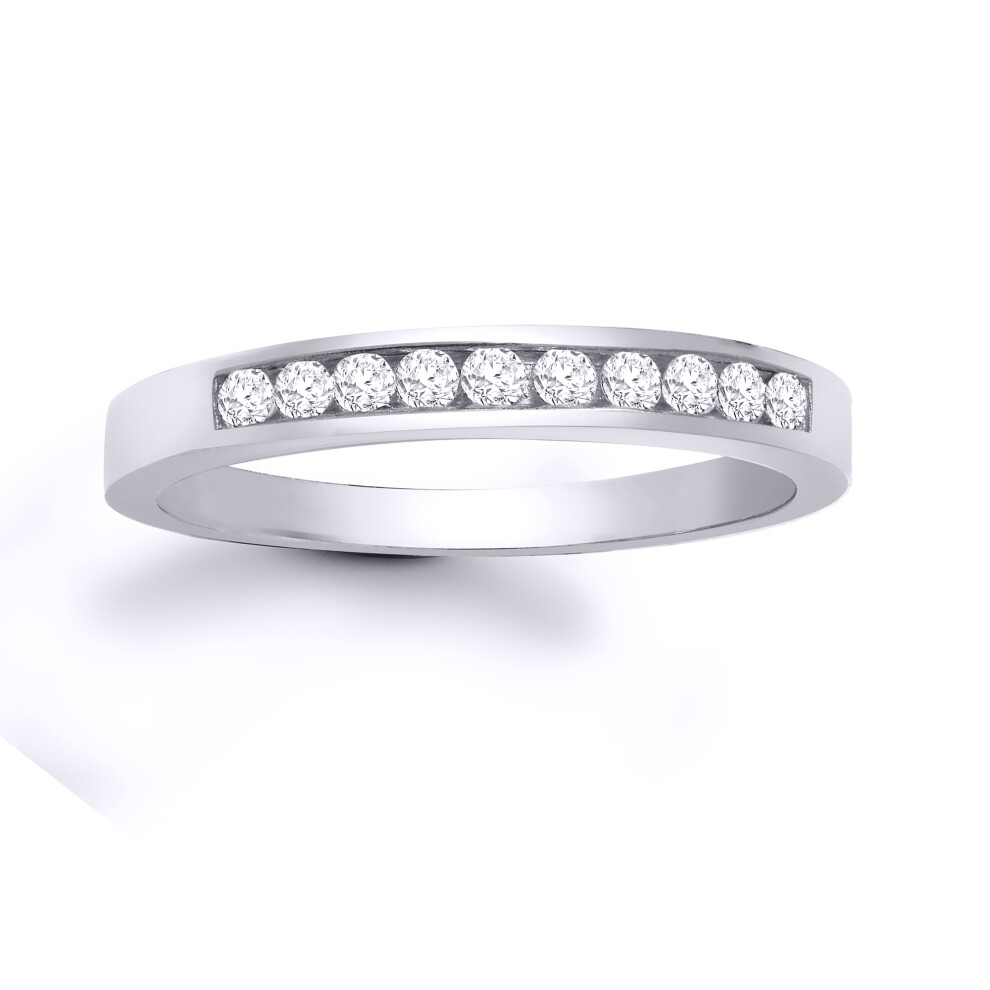 (L) Jewelco London Ladies Solid 9ct White Gold Channel Set Round H I1 0.25ct Diamond Dainty Band Eternity Ring 3mm - 9R028