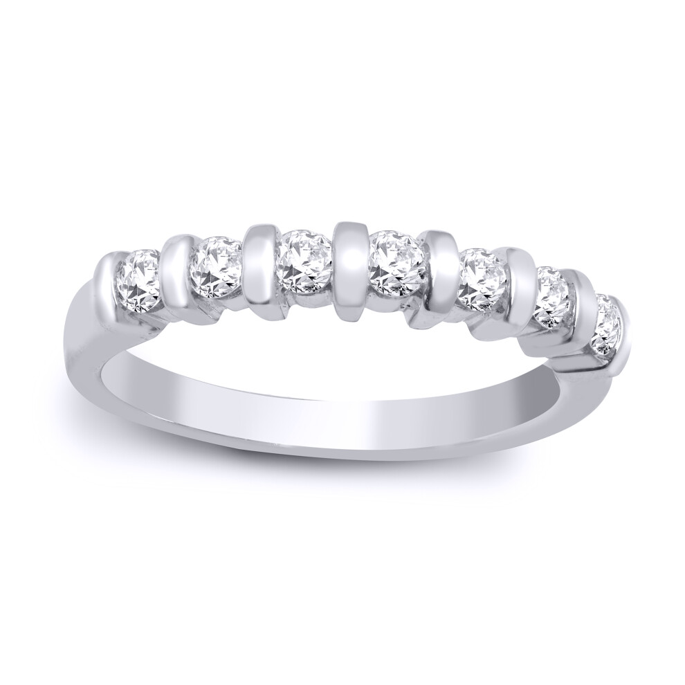 (N) Jewelco London Ladies Solid 9ct White Gold Bar Set Round H I1 0.4ct Diamond 7 Stone Half Eternity Ring 3.5mm - 9R059