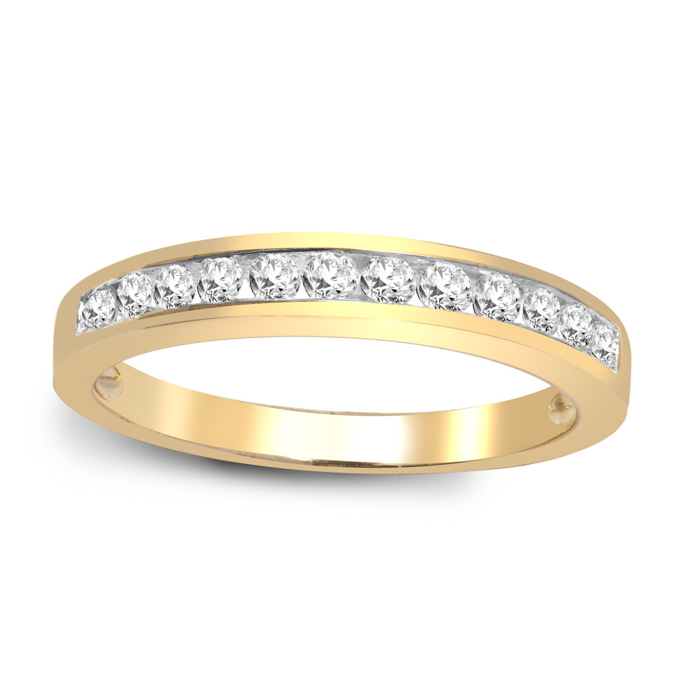 (M) Jewelco London Ladies Solid 9ct Yellow Gold Channel Set Round H I1 0.35ct Diamond Dainty Band Eternity Ring 3.5mm