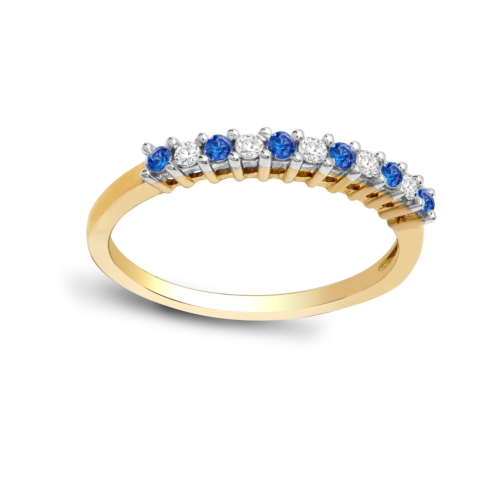 (I) Jewelco London 9ct Yellow Gold 4 Claw Set H I1 0.1ct Diamond and Blue 0.15ct Sapphire 11 Stone Royal Eternity Ring 2mm