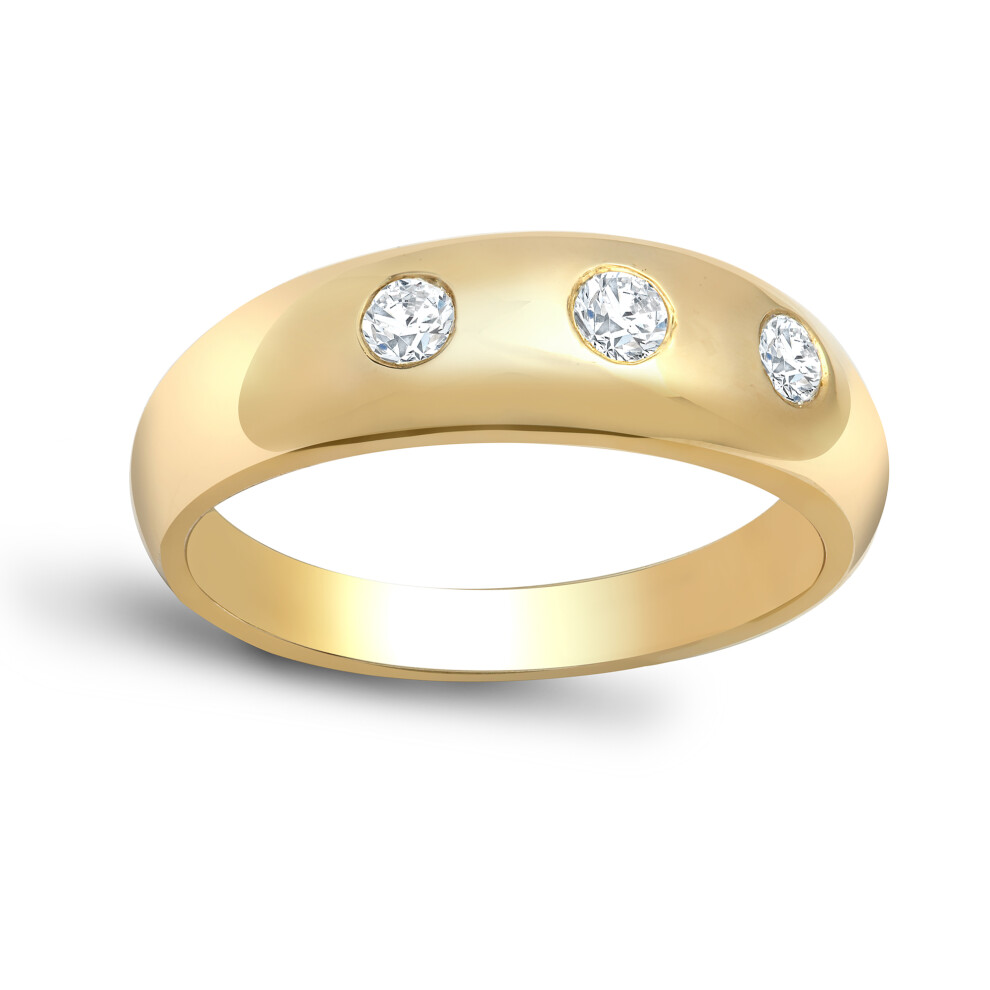 (G) Jewelco London Men's Solid 9ct Yellow Gold Rub Over Set Round J SI 0.5ct Diamond Domed Band Trilogy Ring 7mm