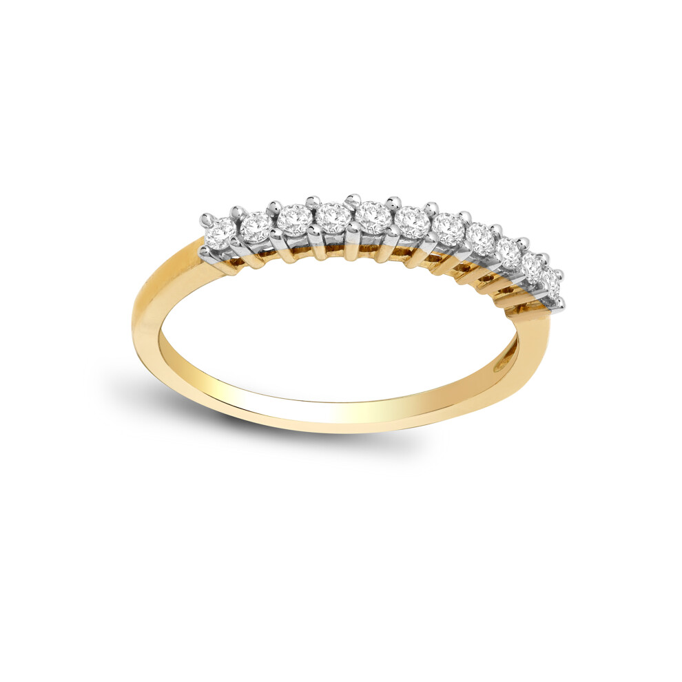 (O) Jewelco London Ladies 9ct Yellow Gold 4 Claw Set Round H I1 0.22ct Diamond Dainty 11 Stone Half Eternity Ring 1.5mm-image-OPC-P6YVW6P-NEW