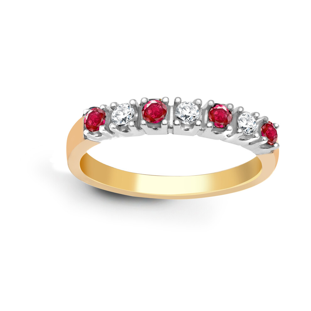 (P) Jewelco London 9ct 2 Colour Gold 4 Claw Set H I1 0.15ct Diamond and Red 0.2ct Ruby 7 Stone Royal Eternity Ring 3mm