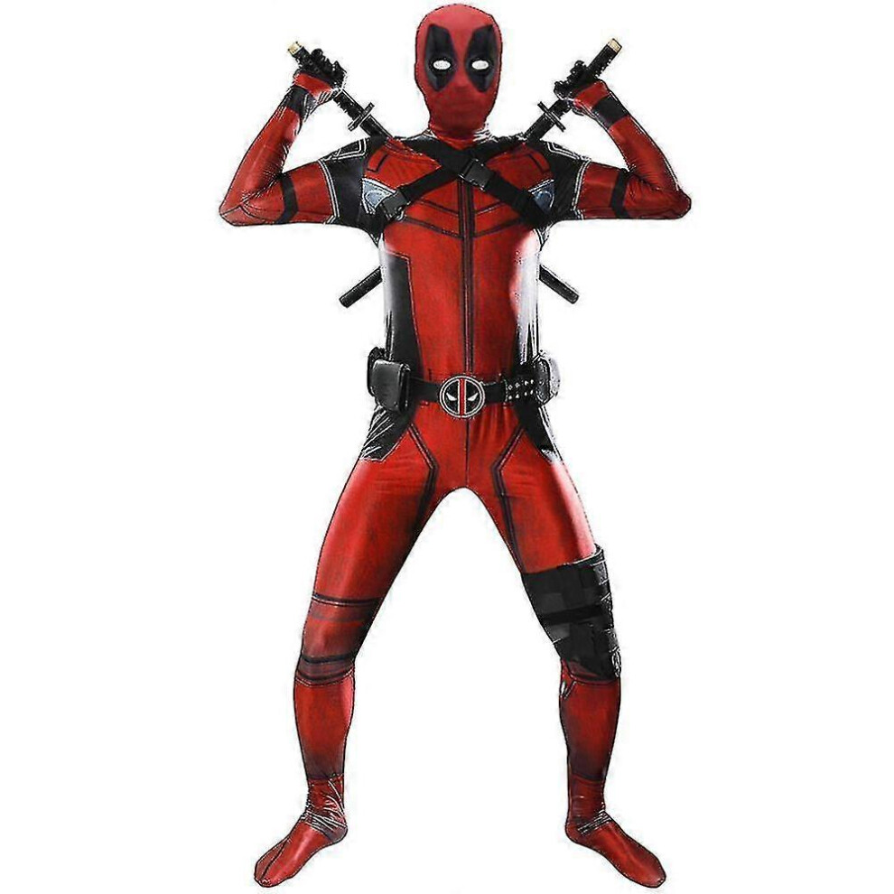 (3pcs, S) Deadpool Costume Cosplay Kids Adult Suit Anime Superhero Cosplay Death Waiter Anime Adult Service Leotard Hats Accessories Anime