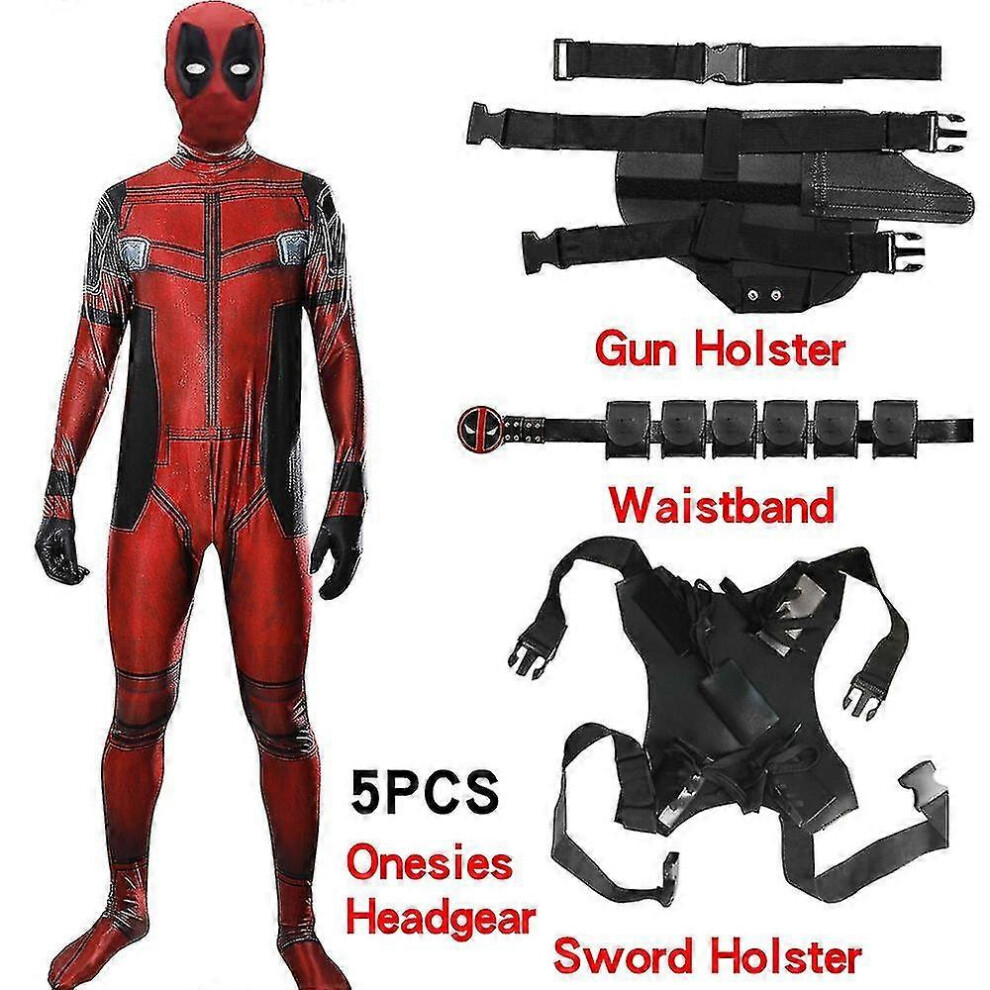 (5pcs, 150cm) Deadpool Costume Cosplay Kids Adult Suit Anime Superhero Cosplay Death Waiter Anime Adult Service Leotard Hats Accessories Anime