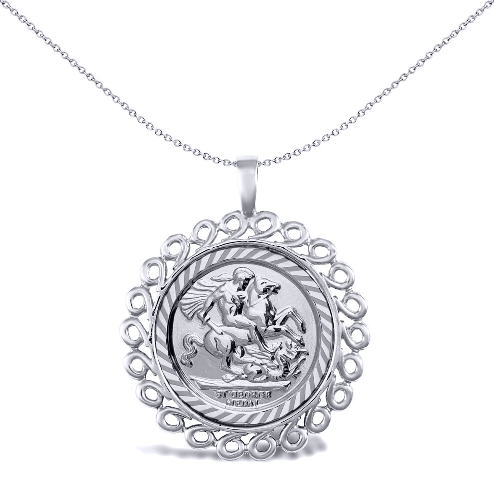 Jewelco London Solid Sterling Silver Loop Spiral Frame St George & Dragon Medallion Pendant (Half Sov Size) - ASP002-H-SG