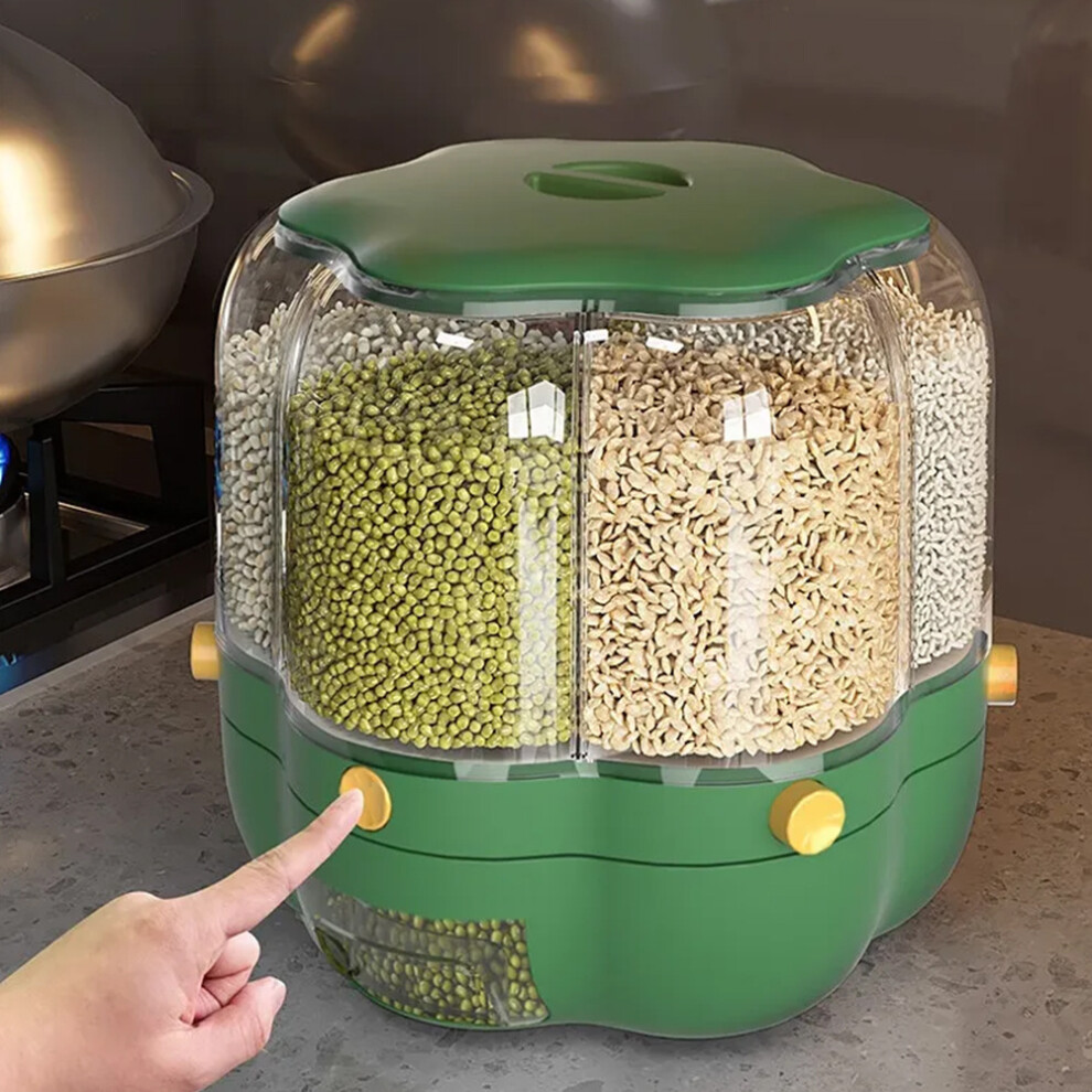 6.5L Food Grain Storage Container, 6 Grids Rotating Storage Container for Kitchen Small Grains Beans Rice