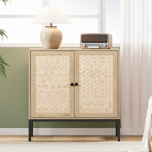 Living And Home Rustic Bamboo Sideboard with Woven Doors 1
