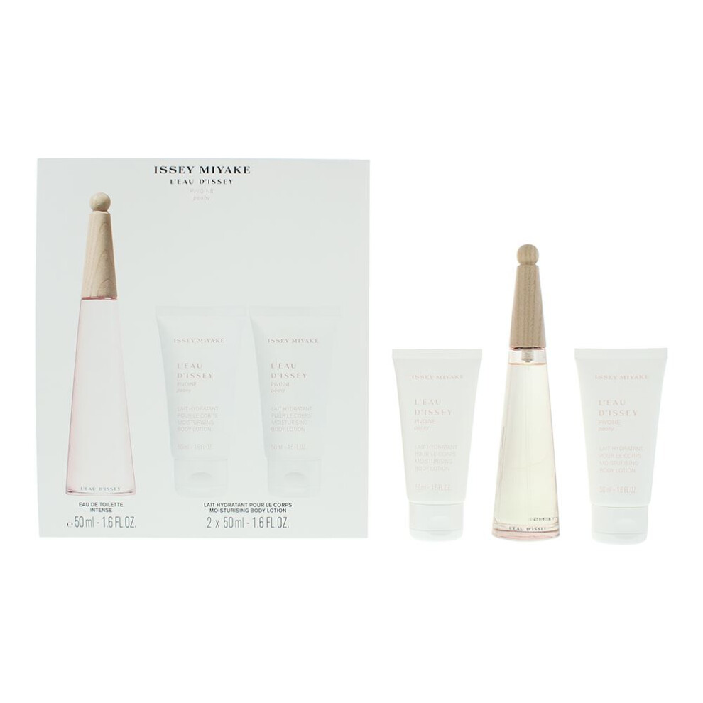 Issey Miyake L'eau D'issey Pivoine Gift Set 50ml EDT Spray + Body Lotion 50ml + Shower Cream 50ml