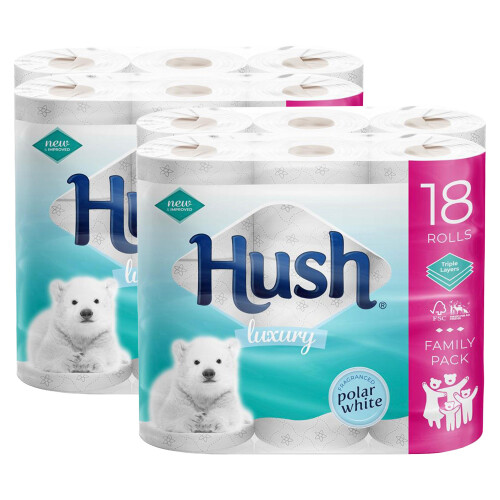 Hush (36 Rolls) Hush Luxury 3Ply Bathroom Tissue, White Rolls 2