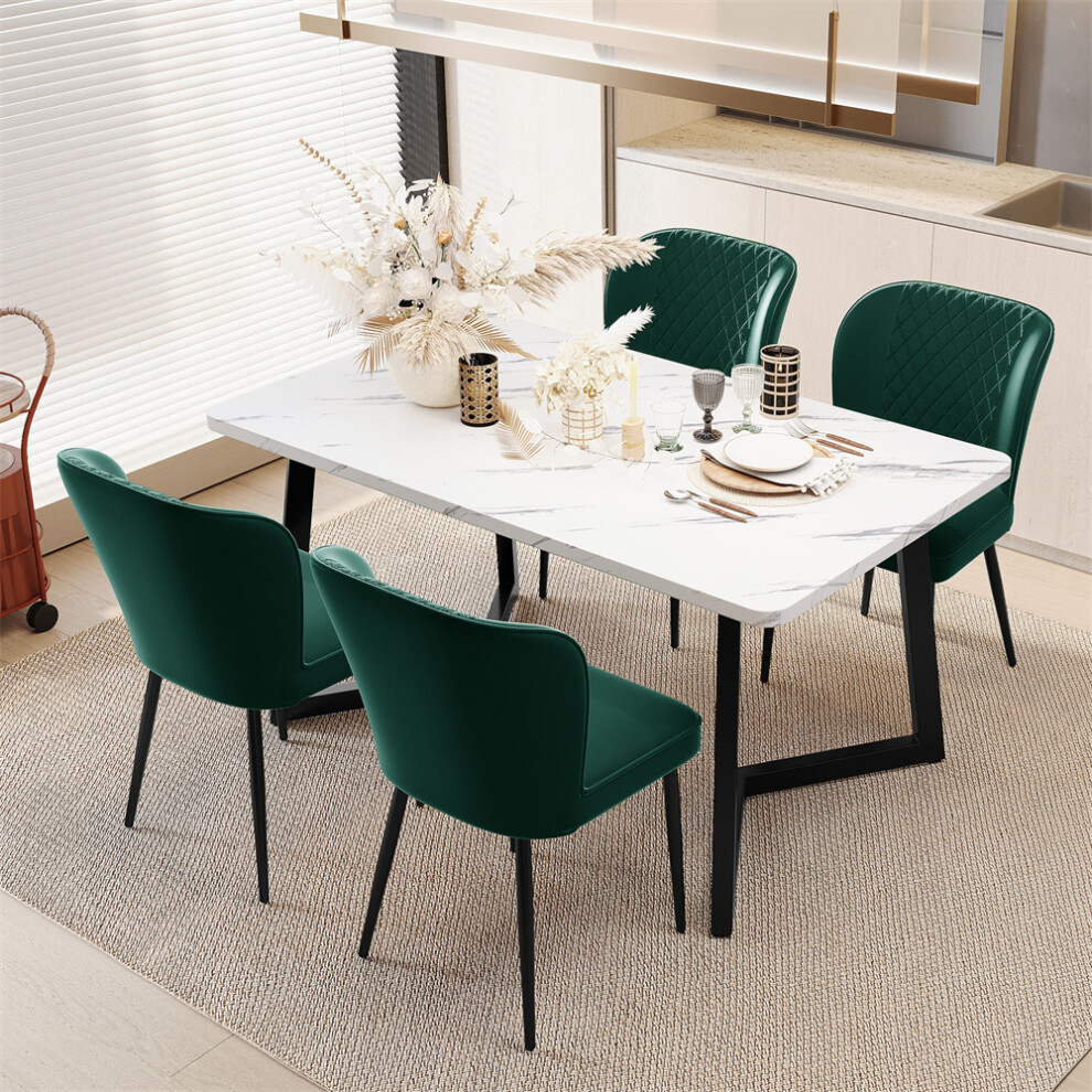 (4 pcs) Velvet Dining Chair with Metal Legs, Dark Green