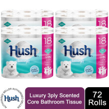 (72 Rolls) Hush Luxury 3Ply Bathroom Tissue, White Rolls