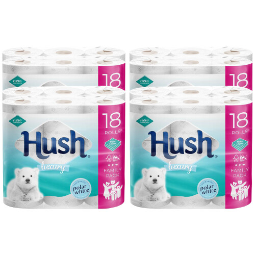 Hush (72 Rolls) Hush Luxury 3Ply Bathroom Tissue, White Rolls 2