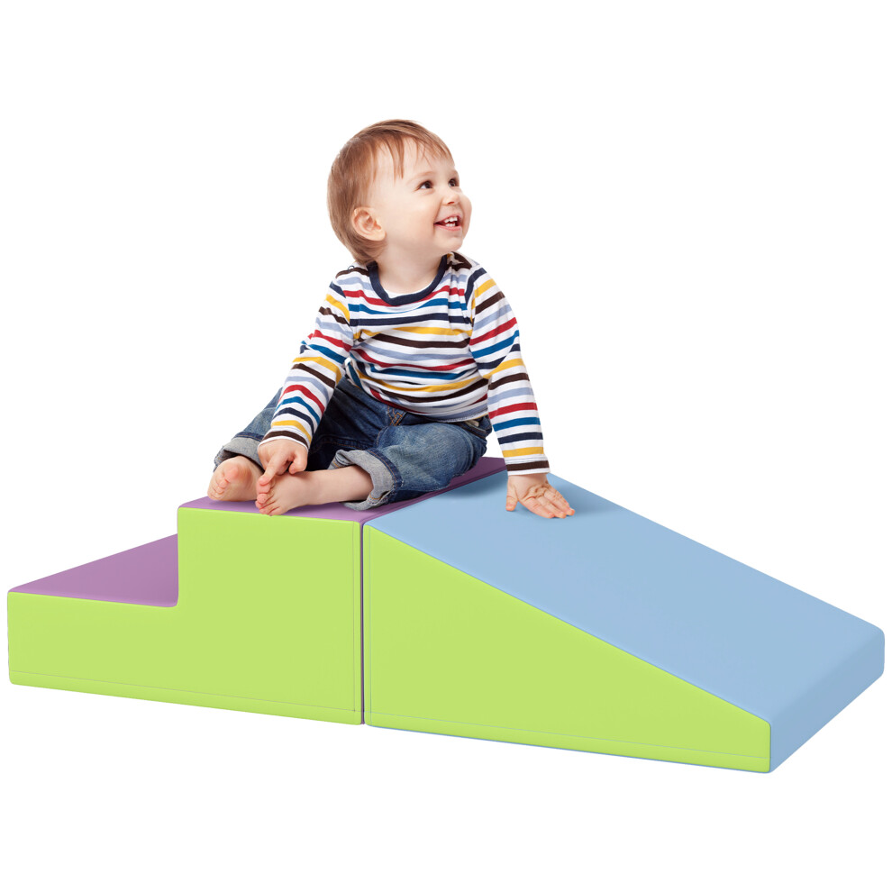 HOMCOM 2 Piece Soft Play Set For Toddler Climb And Crawl, Blue