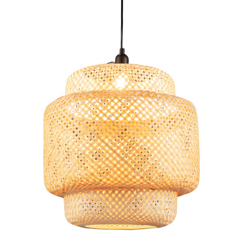 Costway Bamboo Pendant Light Hand-woven Ceiling Light Chandelier E27 Natural