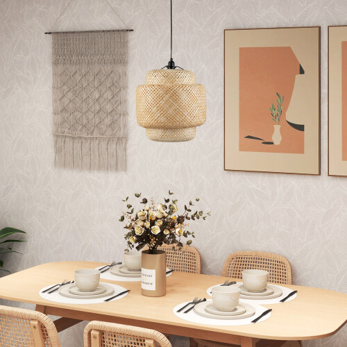 Costway Bamboo Pendant Light Hand-woven Ceiling Light Chandelier E27 Natural 1