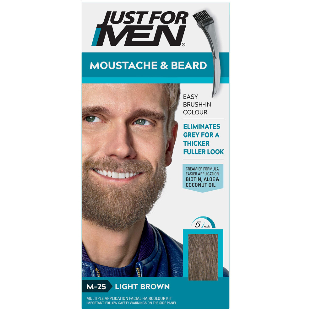 Just For Men Moustache & Beard Light Brown Dye, Eliminates Grey For a Thicker & Fuller Look With An Applicator Brush Included Ã¢ M25