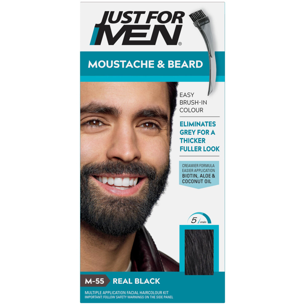 Just For Men Moustache & Beard Real Black Dye, Eliminates Grey For a Thicker & Fuller Look With An Applicator Brush Included Ã¢ M55