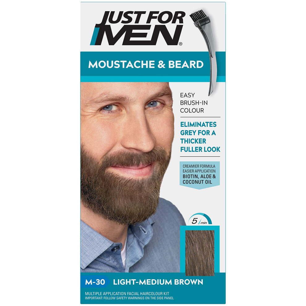 Just For Men Moustache & Beard Light-Medium Brown Dye, Eliminates Grey For a Thicker & Fuller Look With An Applicator Brush Included Ã¢ M30