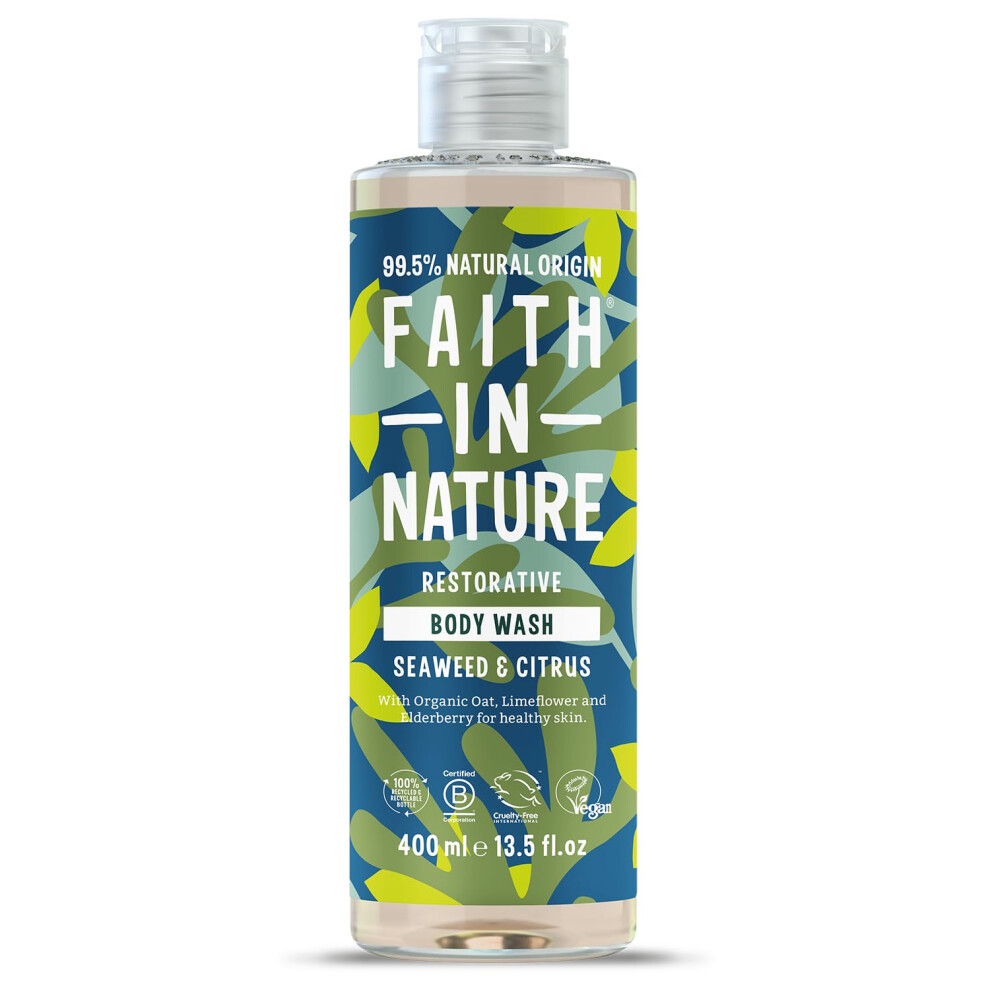 Faith In Nature Natural Seaweed and Citrus Body Wash, Restorative Shower Gel, Vegan and Cruelty Free, No SLS or Parabens, 400 ml