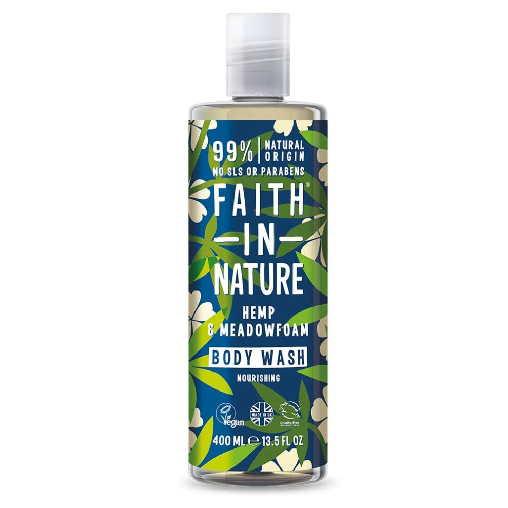 Faith In Nature Natural Hemp and Meadowfoam Body Wash, Restoring, Vegan and Cruelty Free, No SLS or Parabens, 400 ml