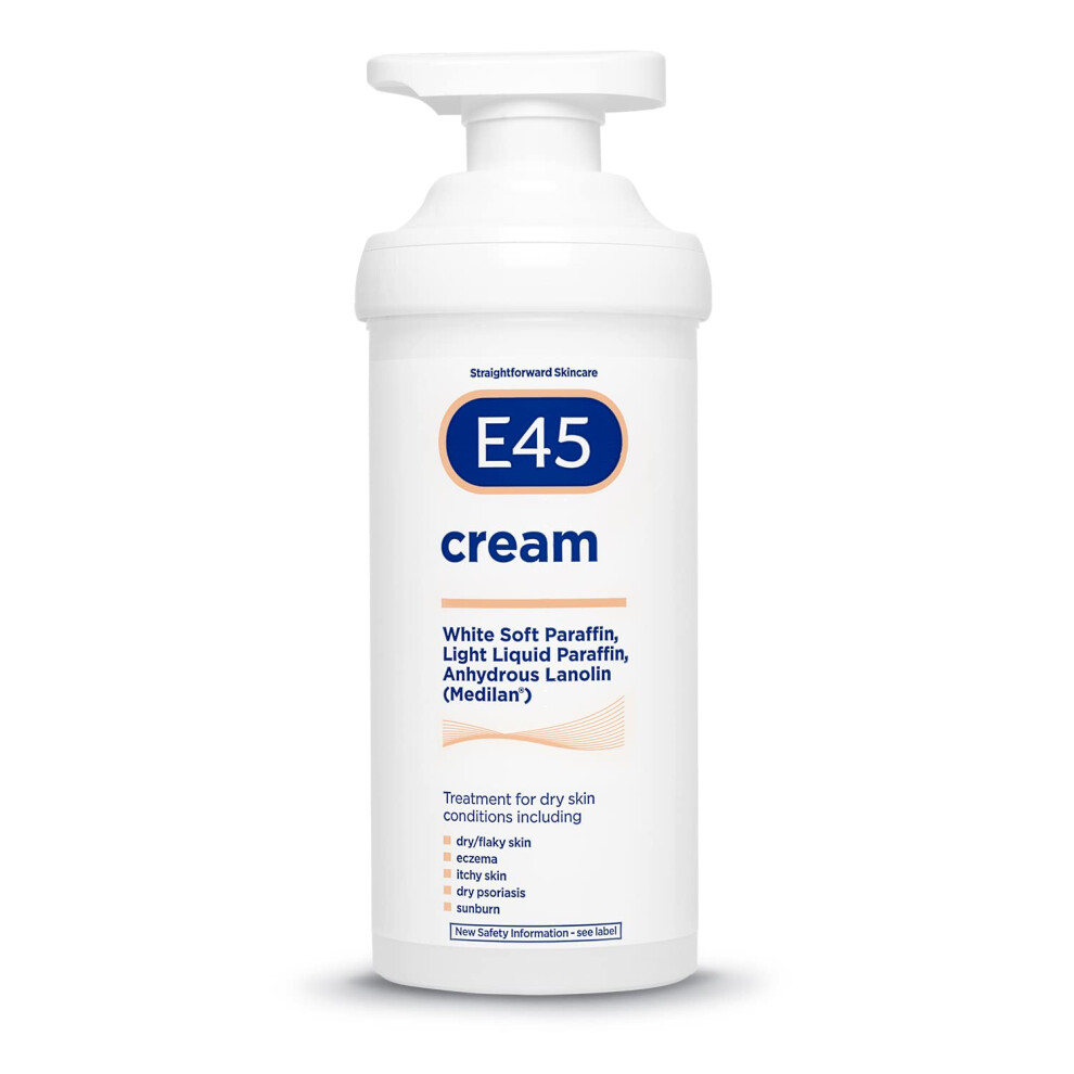 E45 Cream For Dry, Flaky Skin, Suitable for Eczema, Itchy Skin, Dry Psoriasis, Sunburn, 500g Moisturiser Pump