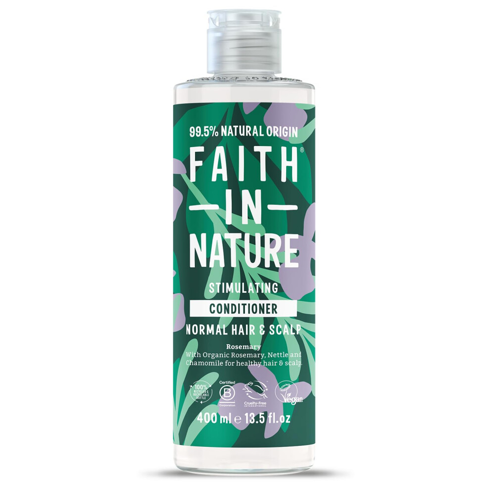 Faith In Nature Natural Rosemary Conditioner, Stimulating for Normal Hair & Scalp, Vegan & Cruelty Free, No SLS, Silicones or Parabens, 400ml