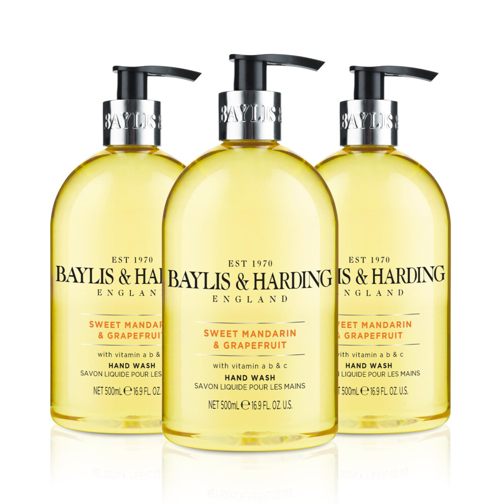 Baylis & Harding Sweet Mandarin and Grapefruit Hand Wash, 500 ml (Pack of 3) - Vegan Friendly