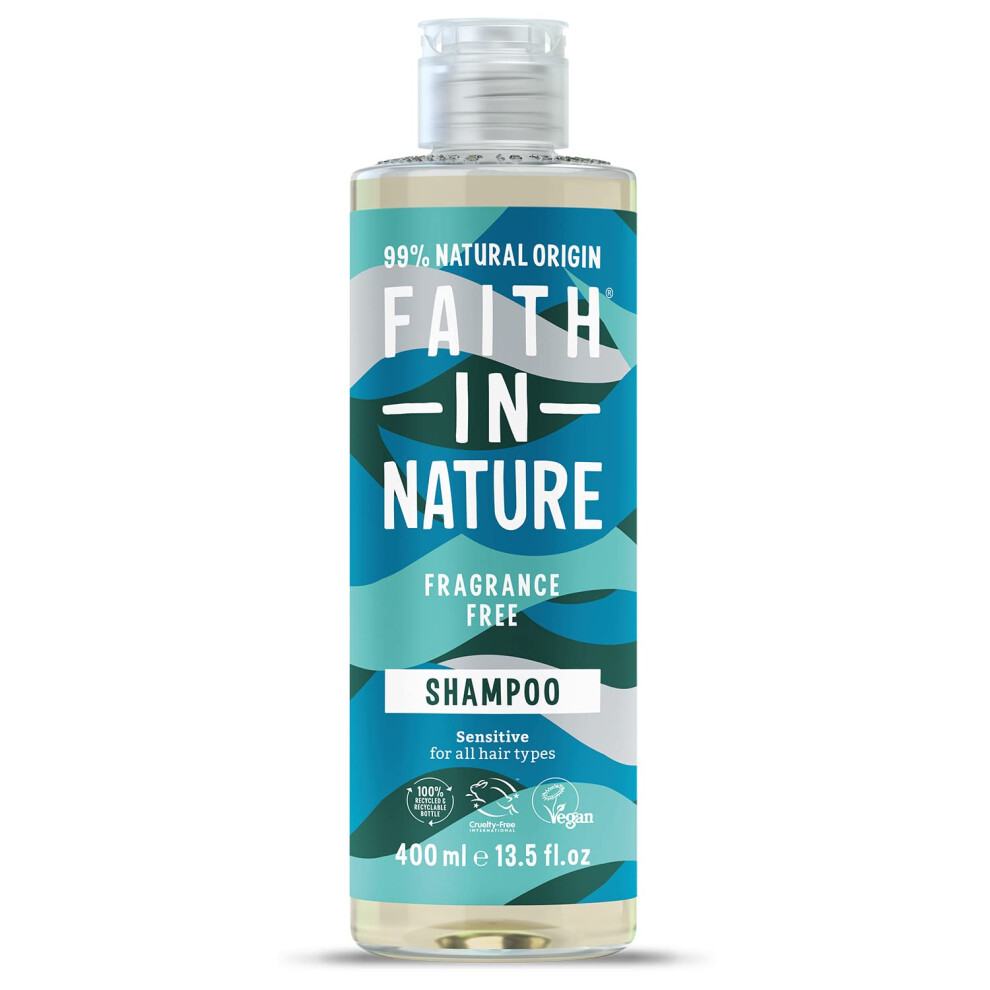 Faith In Nature Natural Fragrance Free Shampoo, Sensitive, Vegan & Cruelty Free, No SLS or Parabens, for All Hair Types, 400ml