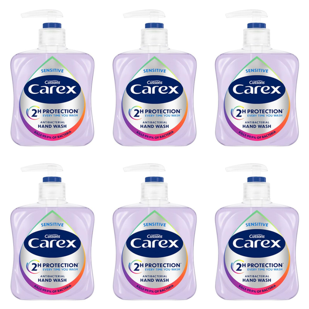 Carex Dermacare Sensitive Antibacterial Hand Wash, Soap for Senstive Skin, Gentle and Protects Hands, Bulk Buy, Pack of 6 x 250ml