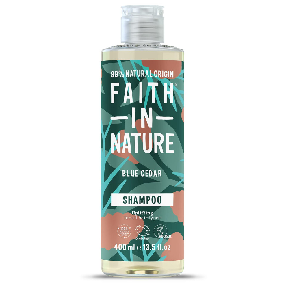 Faith In Nature Natural Blue Cedar Shampoo, Uplifting, Vegan & Cruelty Free, No SLS or Parabens, for All Hair Types, 400ml