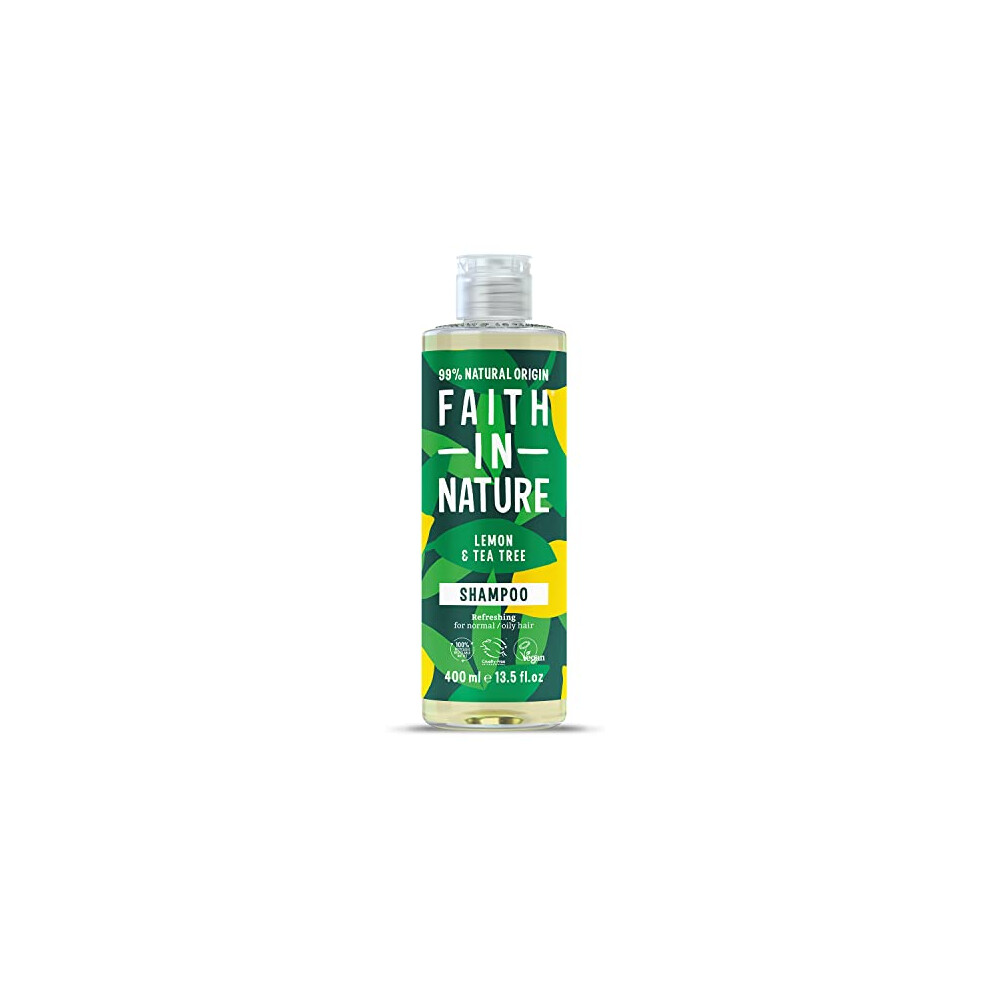 Faith In Nature Natural Lemon & Tea Tree Shampoo, Refreshing, Vegan & Cruelty Free, No SLS or Parabens, For Normal to Oily Hair, 400ml
