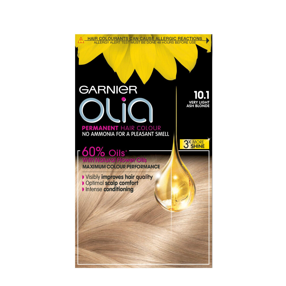 Garnier Olia Permanent Hair Dye, Up to 100% Grey Hair Coverage, No Ammonia, 60% Oils, 10.1 Very Light Ash Blonde