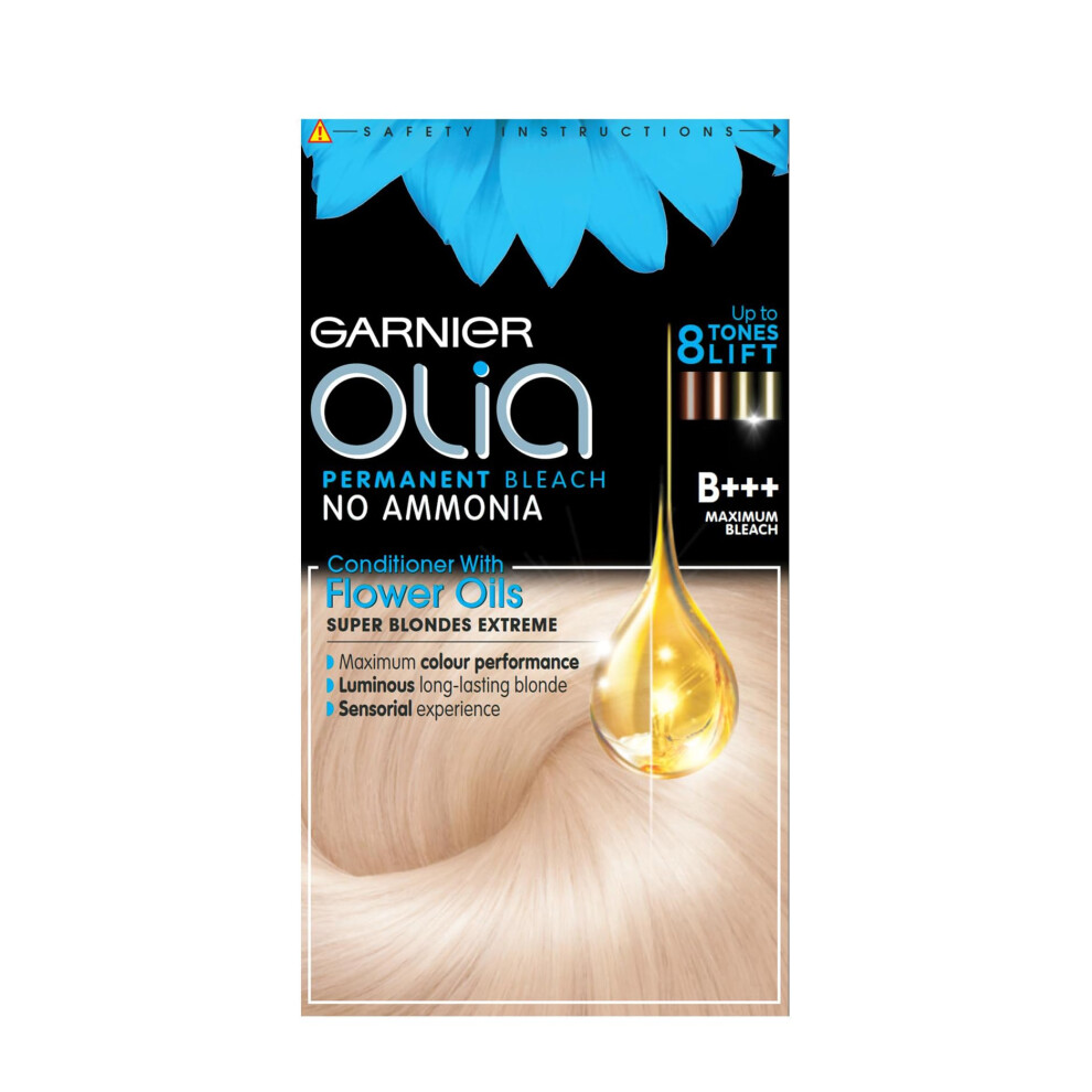 Garnier Olia Permanent Hair Dye, Up to 100% Grey Hair Coverage, No Ammonia, 60% Oils, B+++ Maximum Bleach Blonde No Ammonia Hair Dye