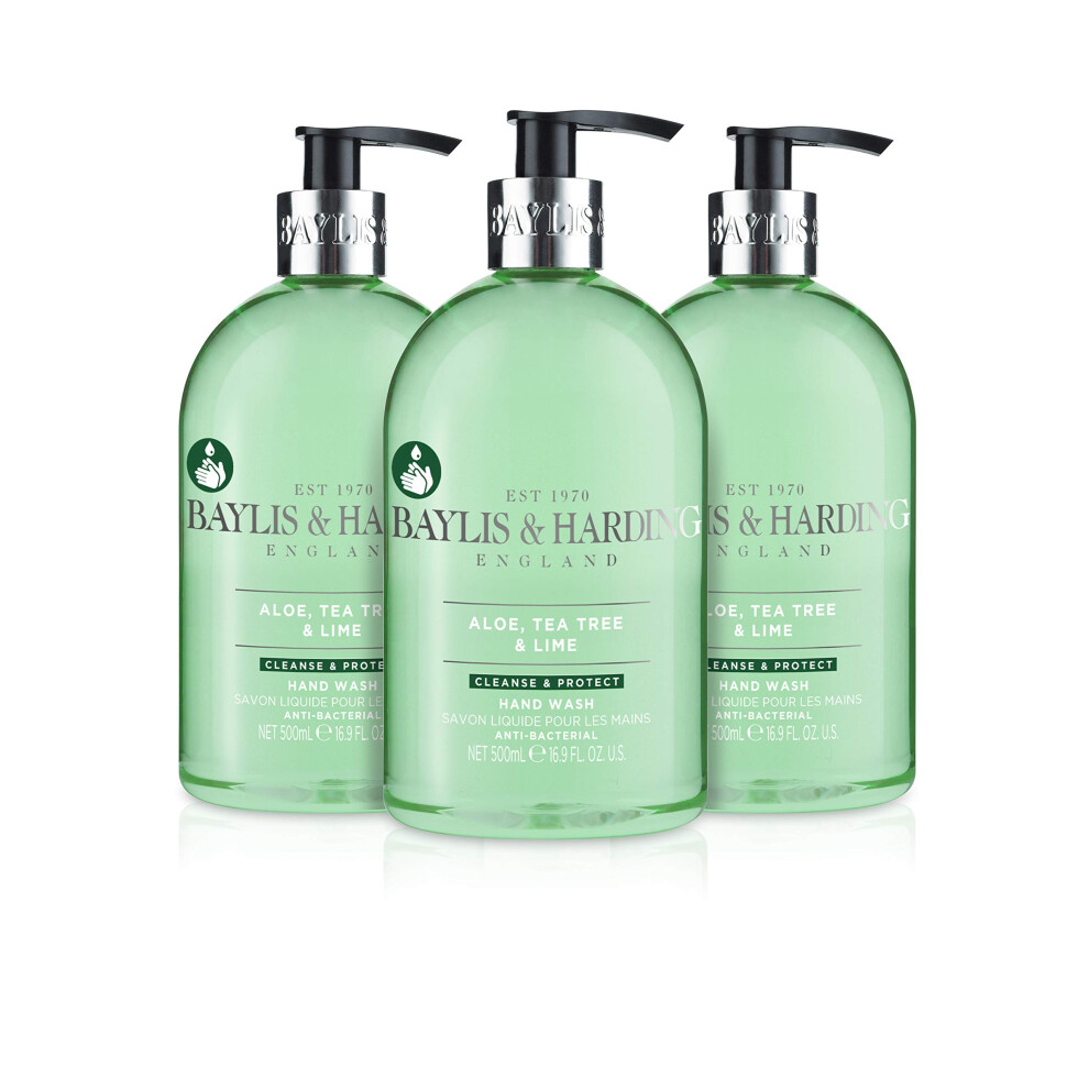 Baylis & Harding Aloe, Tea Tree & Lime Anti-Bacterial Hand Wash, 500 ml (Pack of 3) - Vegan Friendly