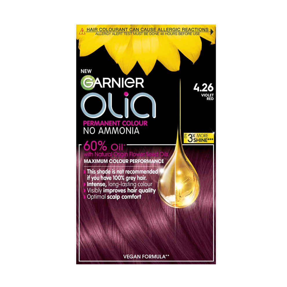 Garnier Olia Permanent Hair Dye, Up to 100% Grey Hair Coverage, No Ammonia, 60% Oils, Bold 4.26 Rose Violet