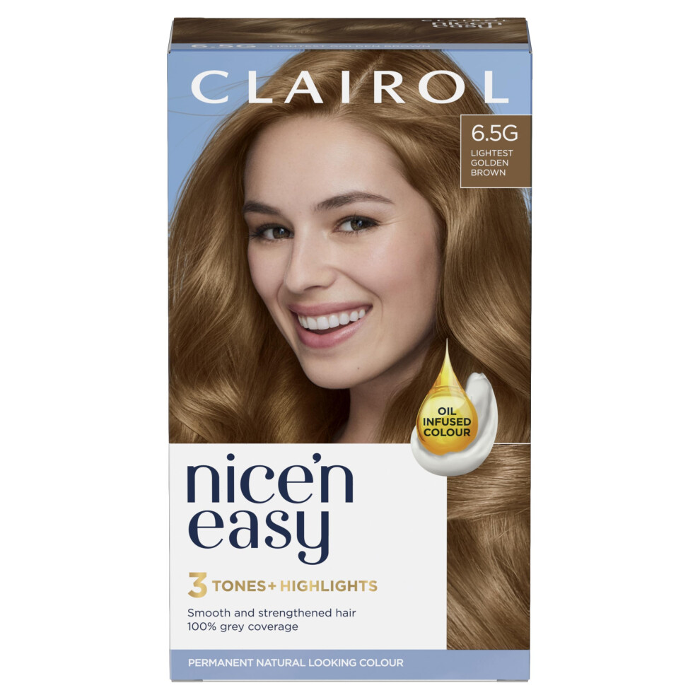 Clairol Nice'n Easy CrÃme, Natural Looking Oil Infused Permanent Hair Dye, 6.5G Lightest Golden Brown