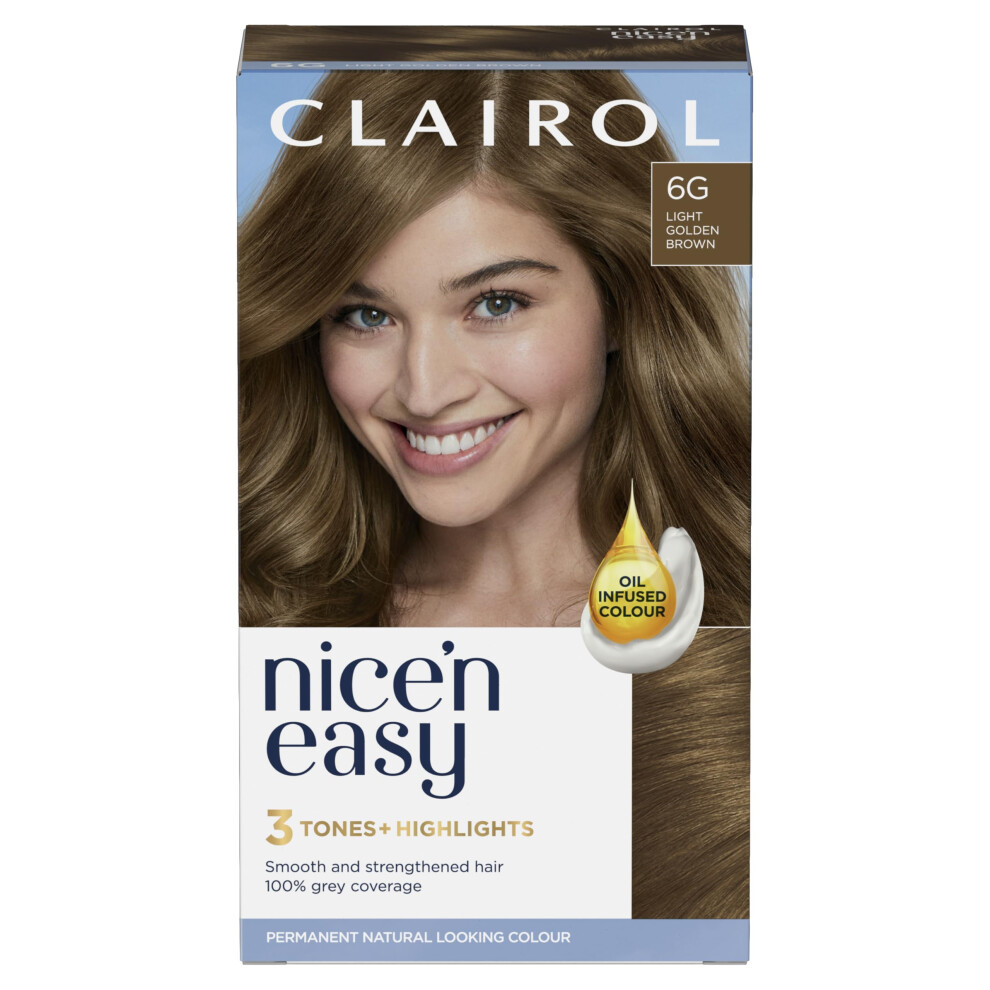 Clairol Nice'n Easy CrÃme, Natural Looking Oil Infused Permanent Hair Dye, 6G Light Golden Brown, 1 Count (Pack of 1)