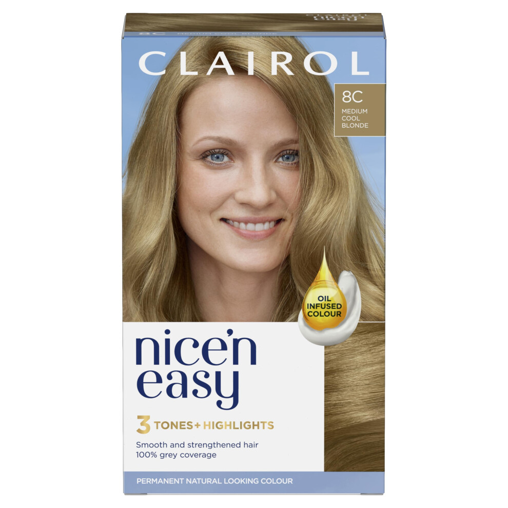 Clairol Nice'n Easy CrÃme, Natural Looking Oil Infused Permanent Hair Dye, 8C Medium Cool Blonde