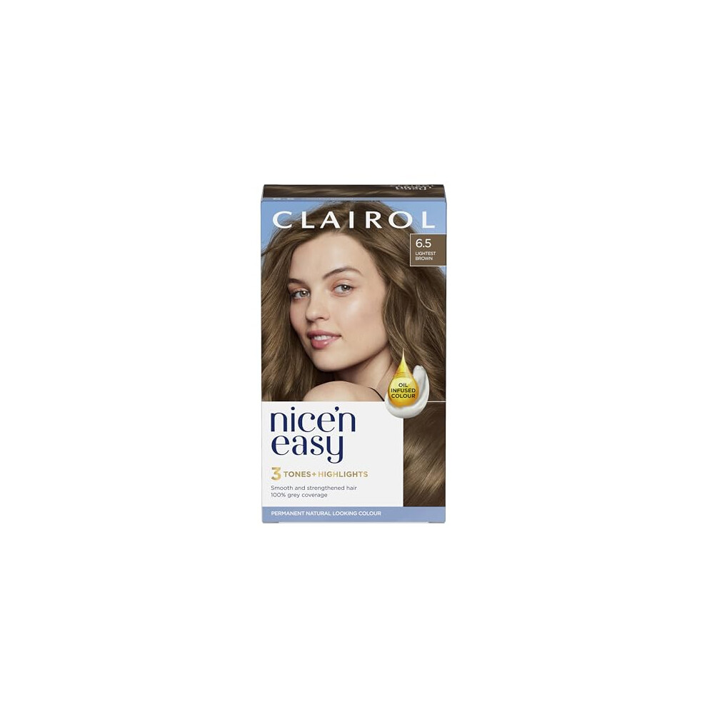 Clairol Nice'n Easy CrÃme, Natural Looking Oil Infused Permanent Hair Dye, 6.5 Lightest Brown