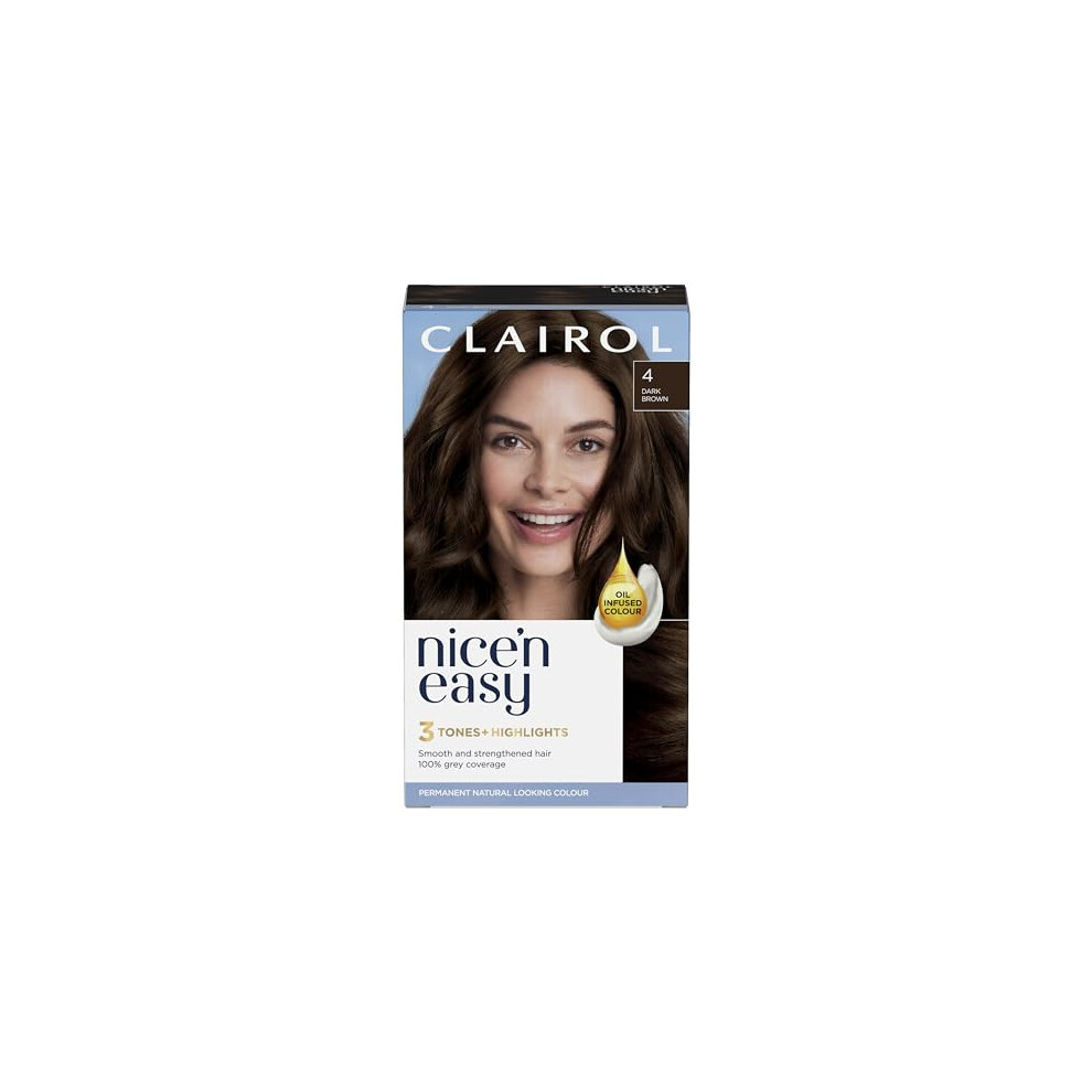 Clairol Nice'n Easy CrÃme Permanent Hair Dye, 4 Dark Brown, 230g